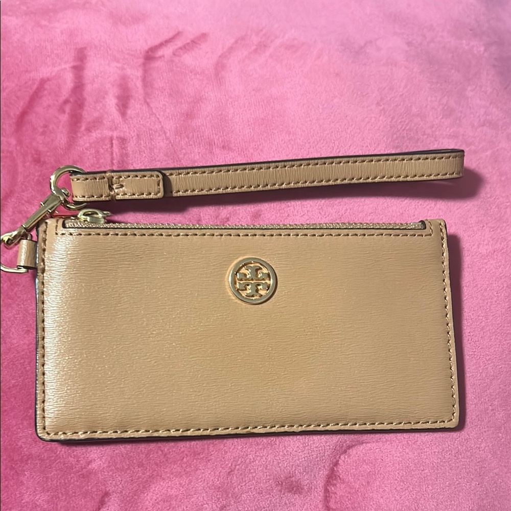 Tory Burch Beige Wristlet with Gold Logo